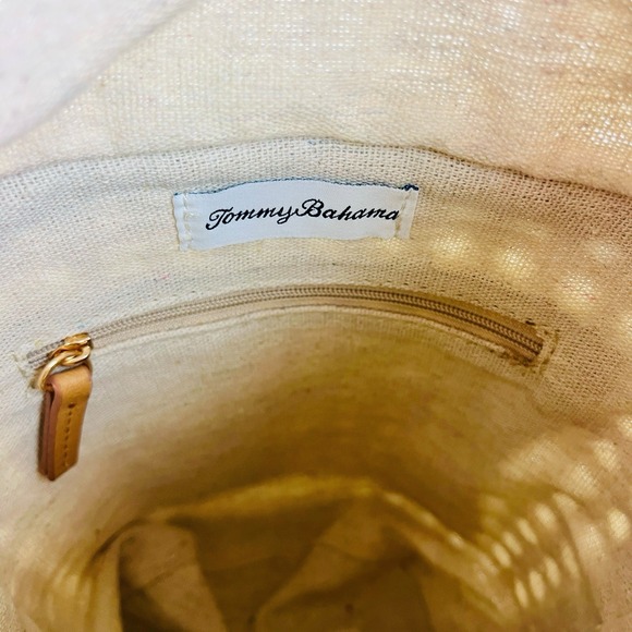 Tommy Bahama Cane Wicker Bucket Bag Drawstring Linen Lined Purse Beige Crossbody - Picture 8 of 11